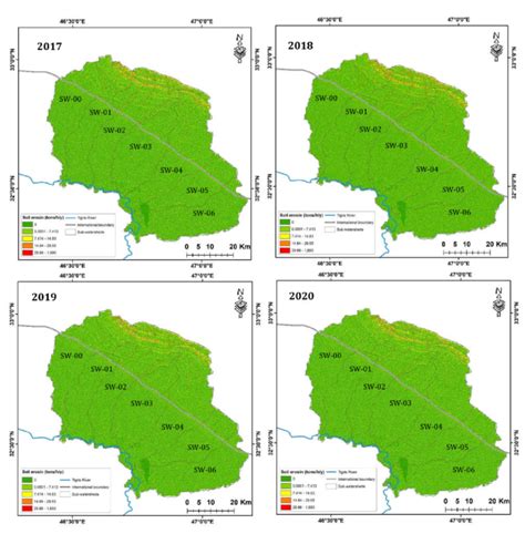 Soil erosion maps for the four node years. | Download Scientific Diagram