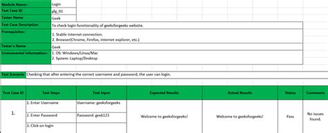 Excel Test Case Template