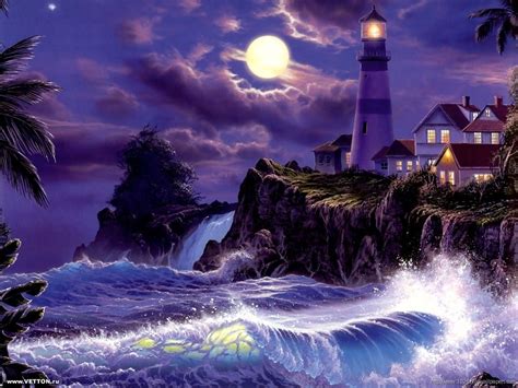 Christian Lassen, artist ~ lighthouse ~ surf ~ full moon | Lighthouse art, Lighthouse pictures ...