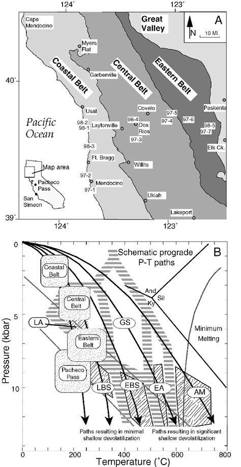 A. Map of the Coast Ranges showing the locations of analyzed samples ...