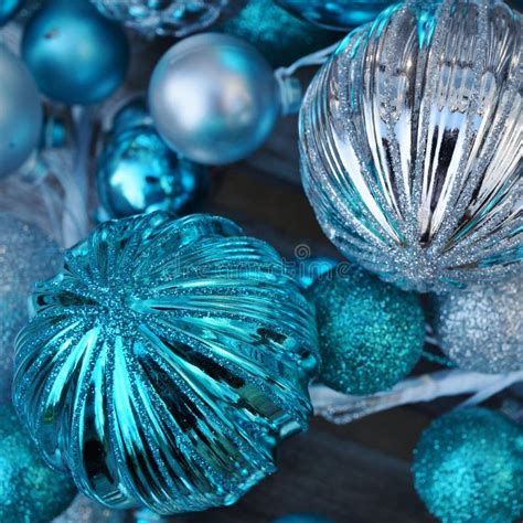 Blue and Silver Glittery Christmas Holiday Ornaments Stock Photo ...