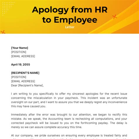 Apology Letter from HR to Employee Template - Edit Online & Download Example