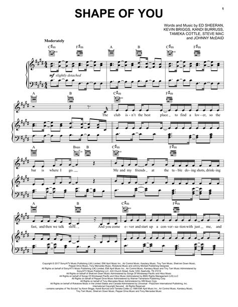 Ed Sheeran Shape of You Piano Sheet Music Notes, Chords