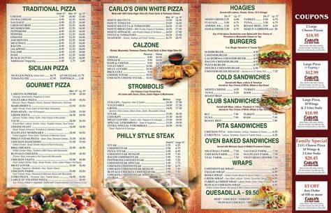 Menu at Carlo's Pizza pizzeria, Kulpsville