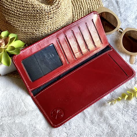 Handmade Tooled checkbook wallet- checkbook cover - gift for her - red checkbook cover - leather ...