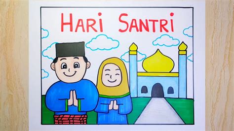 Gambar hari santri - Cara menggambar hari santri - YouTube