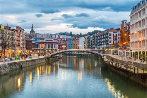 Night Scene of Bilbao Old Town, Spain Stock Image - Image of europe ...