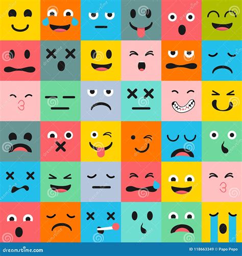 Emoticons Pattern. Emoji Square Icons Stock Illustration - Illustration ...