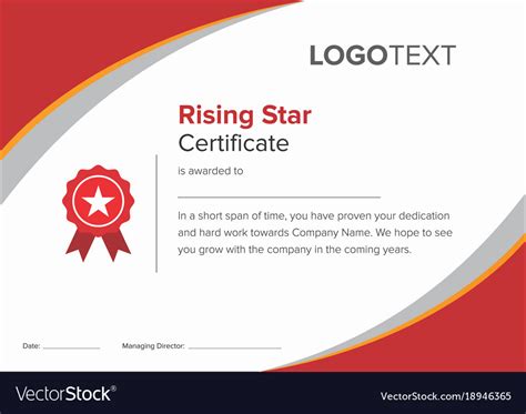 Modern red rising star certificate Royalty Free Vector Image