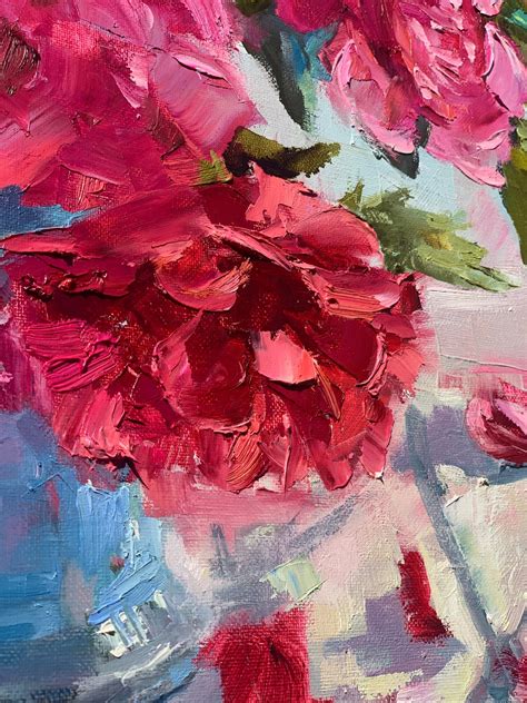 Pink peonies Original oil painting Home decor Spring Bouquet | Etsy