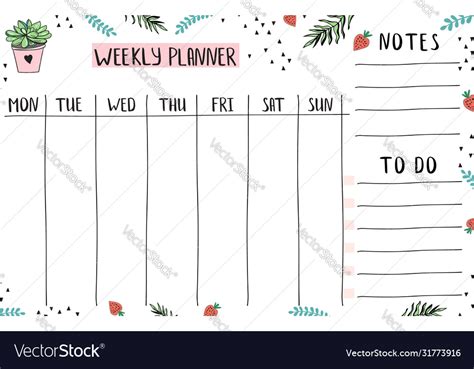 Weekly planner template for print Royalty Free Vector Image