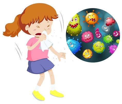 Girl sneeze and cough from having germs 1164689 Vector Art at Vecteezy