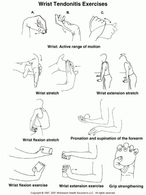 Wrist exercises for an individual with wrist tendonitis. Follow the ...