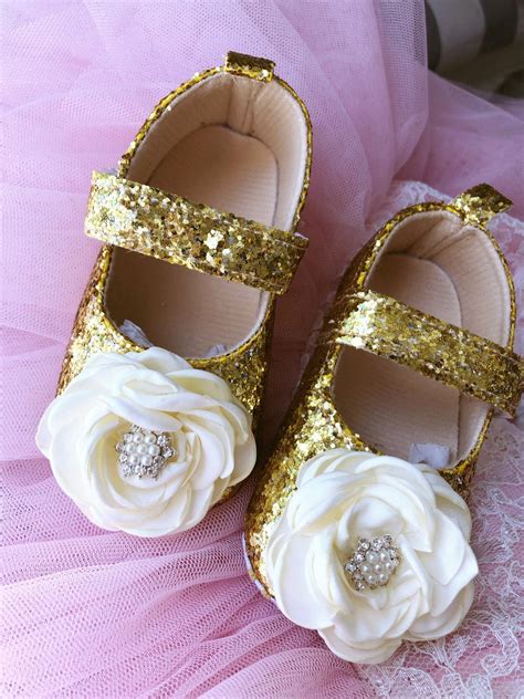 Gold glitter baby girl shoes ballerina baby crib shoes | Etsy