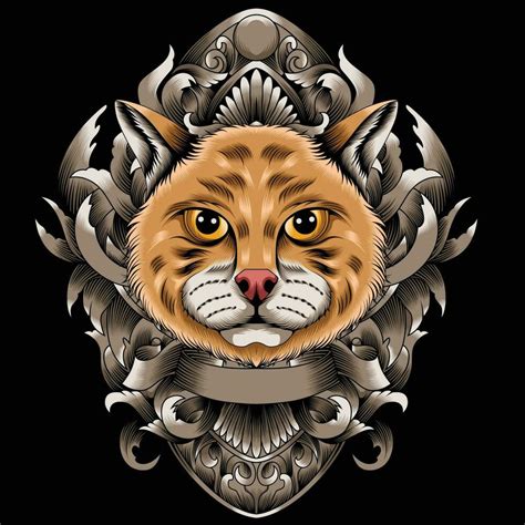 Cat head vector illustration with ornament background 23703587 Vector ...