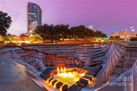 Twilight Glow at Fort Worth Water Gardens - Downtown Fort Worth Texas Photograph by Silvio ...