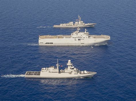 USS Delbert D. Black (DDG 119), top, is underway with the Egyptian navy shipS ENS Gamal Adbel ...