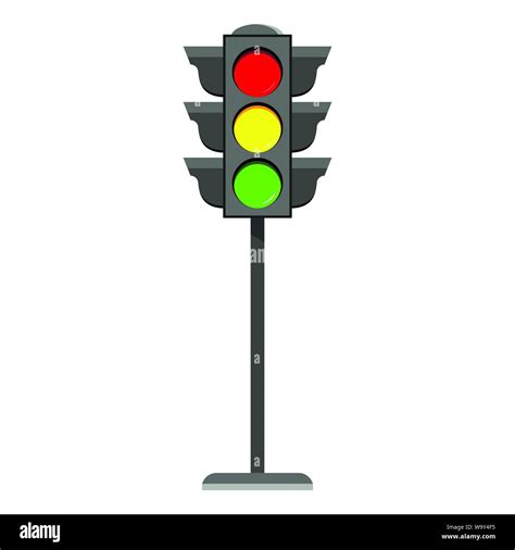 Standing traffic light flat design icon Typical horizontal traffic signals with red, yellow and ...