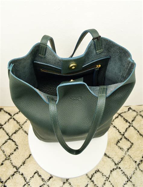 Dark Green Leather Bag Green Tote Bagleather Hand - Etsy