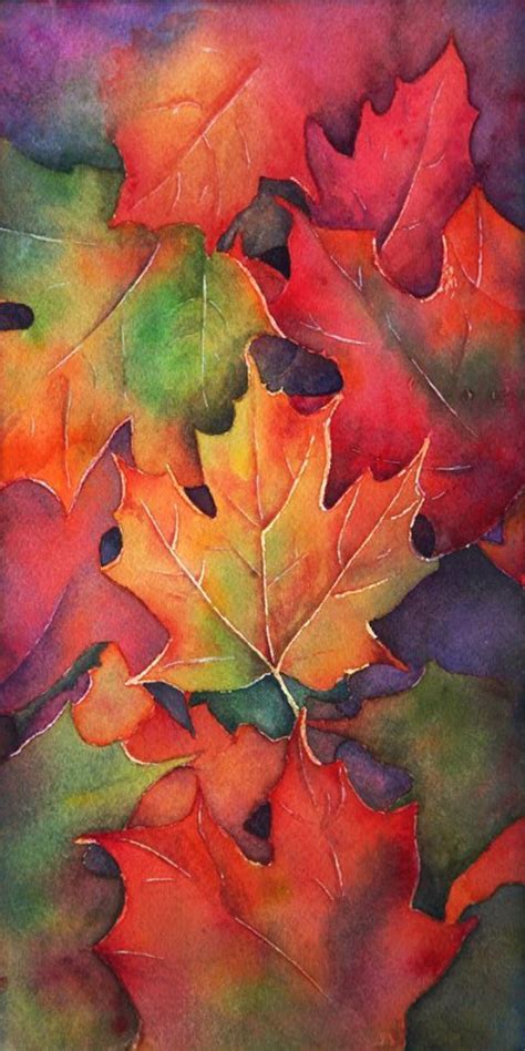 Colorful Autumn Leaves Watercolor Painting