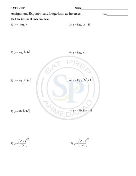 The inverse of the exponential function y = a^x is x = a^y.