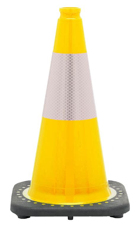 18" Yellow Traffic Cone Black Base, 3lbs w/6" Reflective Collar