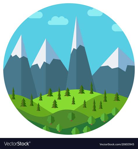 Cartoon mountain landscape in circle Royalty Free Vector