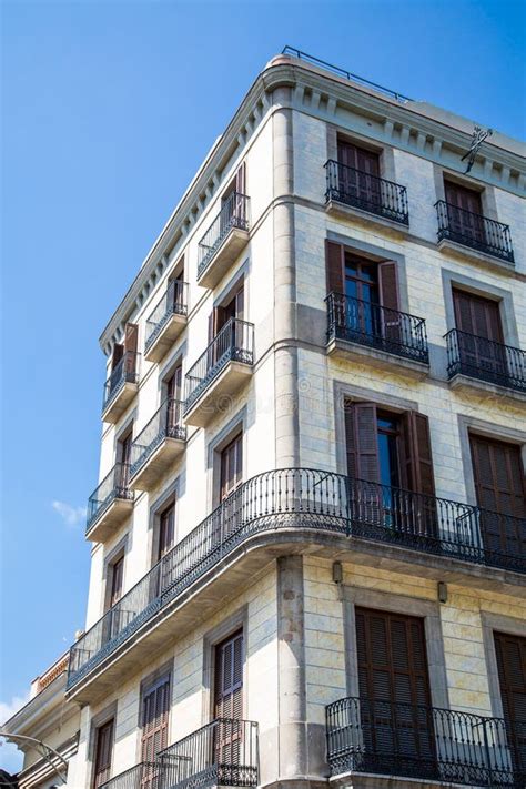 Barcelona Hotel with Iron Balconies Stock Photo - Image of hotel, house ...