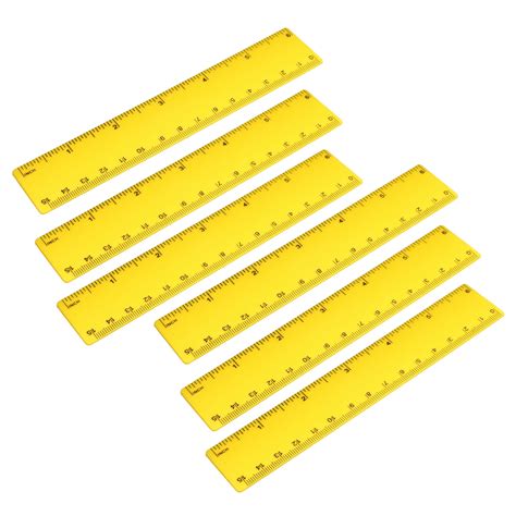 6Pcs Plastic Ruler 15cm 6 inches Straight Ruler Yellow Measuring Tool ...