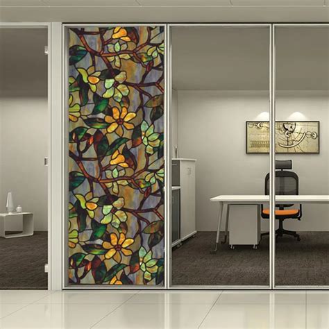 3D Static Cling Frosted Floral Stained Glass Window Door Sticker Film ...