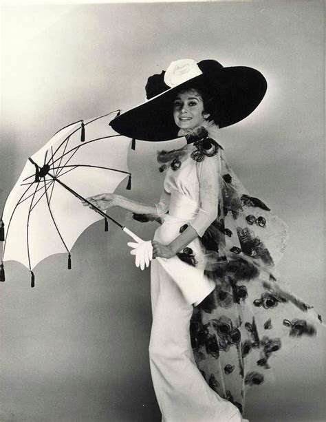 Audrey Hepburn modeling a gown and hat for the Ascot scene in "My Fair ...