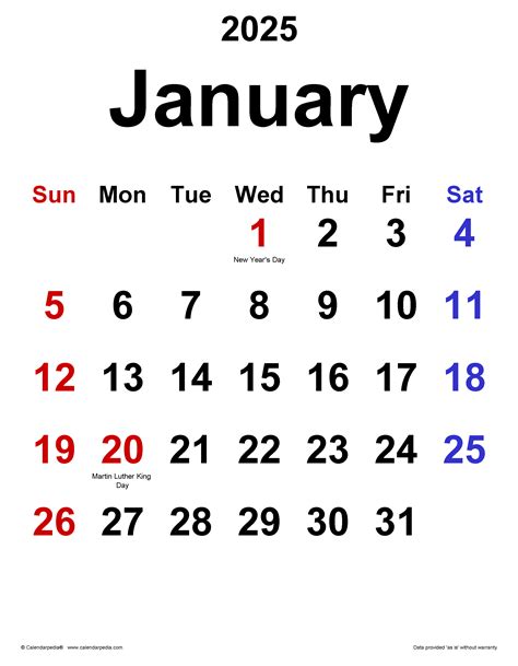 January 2025 Calendar | Templates for Word, Excel and PDF