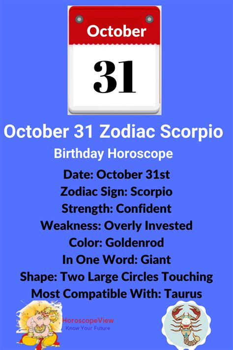 October 31 zodiac Sign Scorpio | Birthday horoscope, Zodiac signs, October 31 zodiac