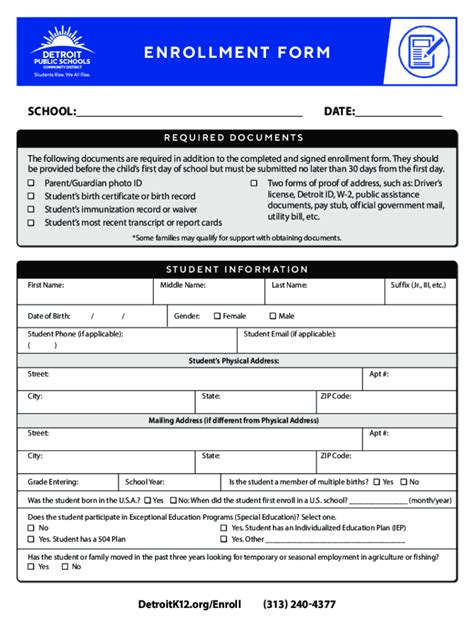 Fillable Online Detroit Public Schools Enrollment Form Fax Email Print ...