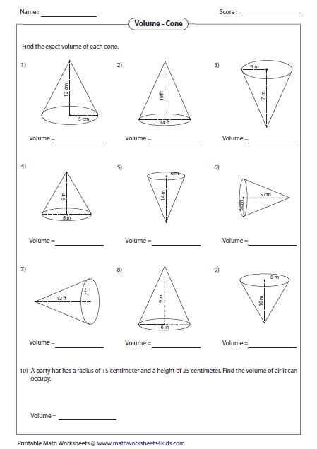 Volume Worksheets