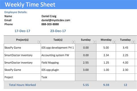 Timesheet Spreadsheet Template Excel