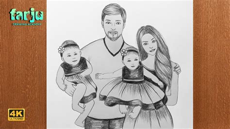 How to draw happy Family Sketch | Happy family sketch with cute daughters | Farju Drawing ...