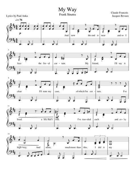 My Way Piano Solo (Frank Sinatra) Sheet music for Piano (Solo) | Musescore.com