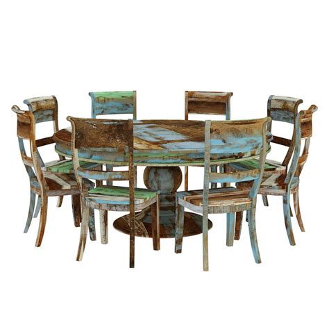 Wilmington Rustic Reclaimed Wood Round 10 Piece Dining Room Set