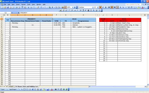 TV Schedule | Excel Templates