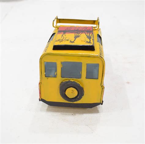 African Safari Recycled Red Tin Truck Pop Up Roof Tanzania Toy Safari Truck