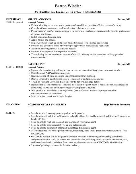 Aircraft Painter Resume Samples | Velvet Jobs