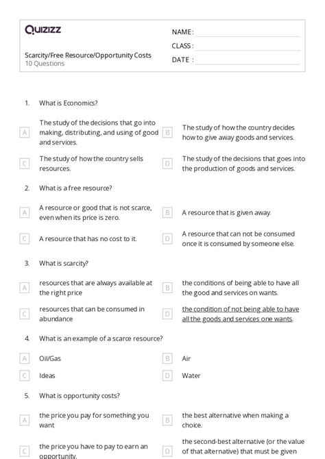 50+ opportunity cost worksheets on Quizizz | Free & Printable