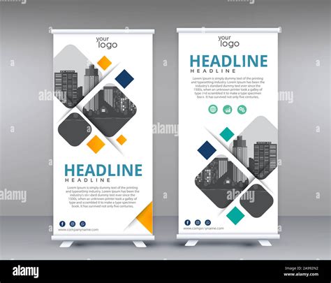 Modern Exhibition Advertising Trend Business Roll Up Banner Stand Poster Brochure flat design ...