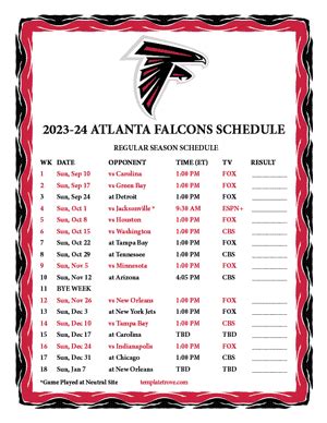 Printable 2023-2024 Atlanta Falcons Schedule