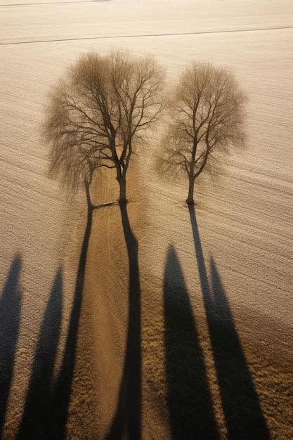 Premium AI Image | A tree shadow on a field with a golden sunset in the ...