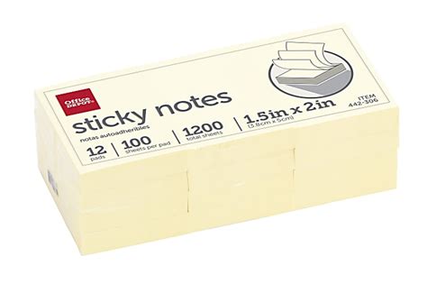 Office Depot Brand Sticky Notes 1 12 x 2 Yellow 100 Sheets Per Pad Pack Of 12 Pads - Office Depot