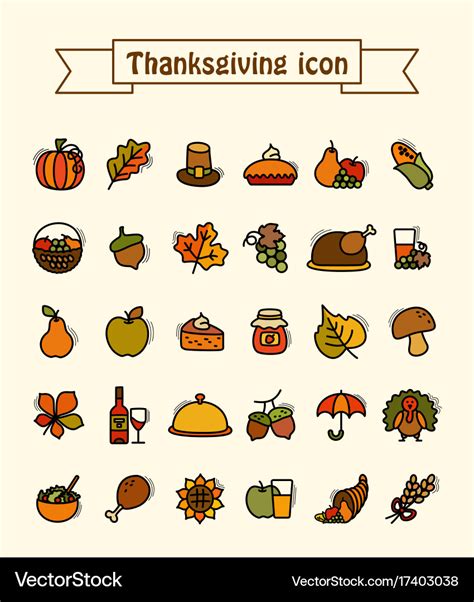 Thanksgiving day icons set harvest Royalty Free Vector Image