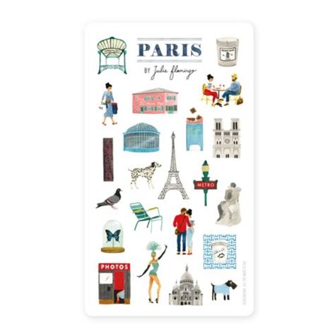 Planches d'autocollants et Stickers Paris - Julie Flamingo