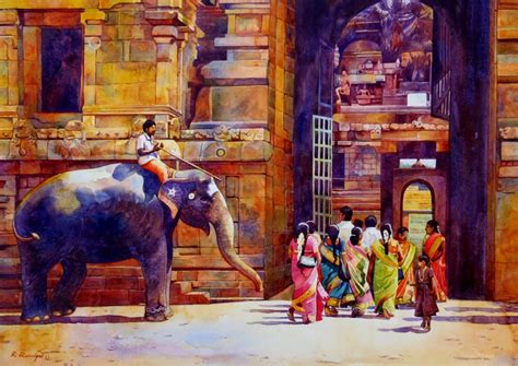 Artist Ragu: Thanjavur Brihadeeswarar Temple Watercolor Painting